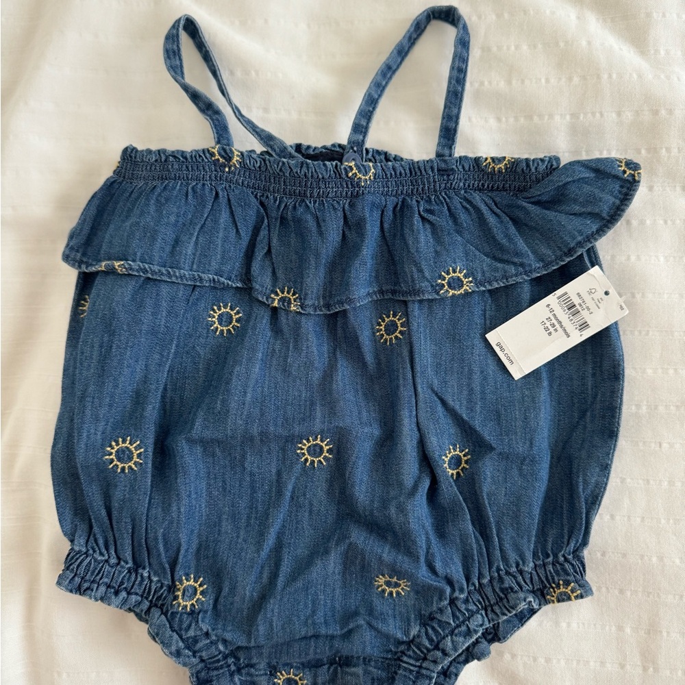 BABY GAP EMBROIDERED DENIM BUBBLE ROMPER NWT